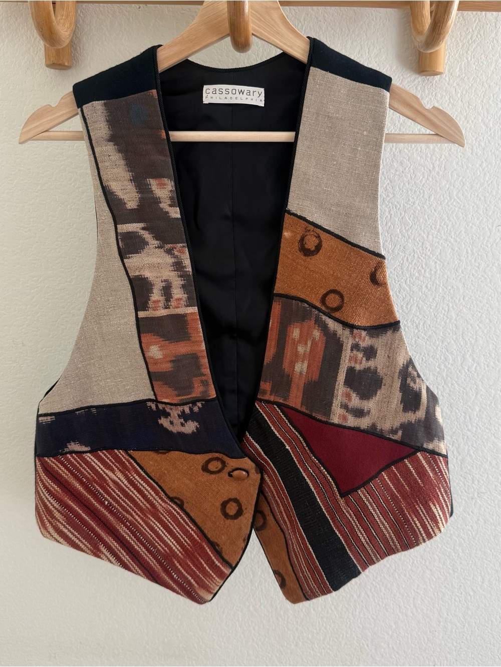 Cassowary vintage patchwork boho multicoloured vest unique pattern festival